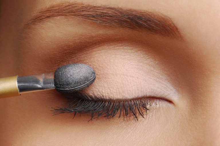 Makeup brush on eyelid